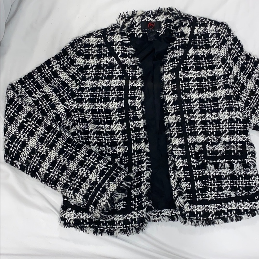 Tweed check black and white blazer
